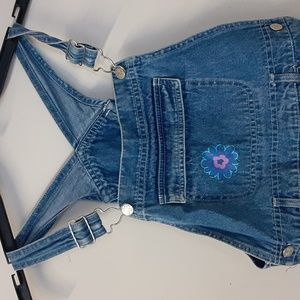 Vintage Circo Girl's bib overalls painted flowers LkNu M 7/8 Boho matching lil